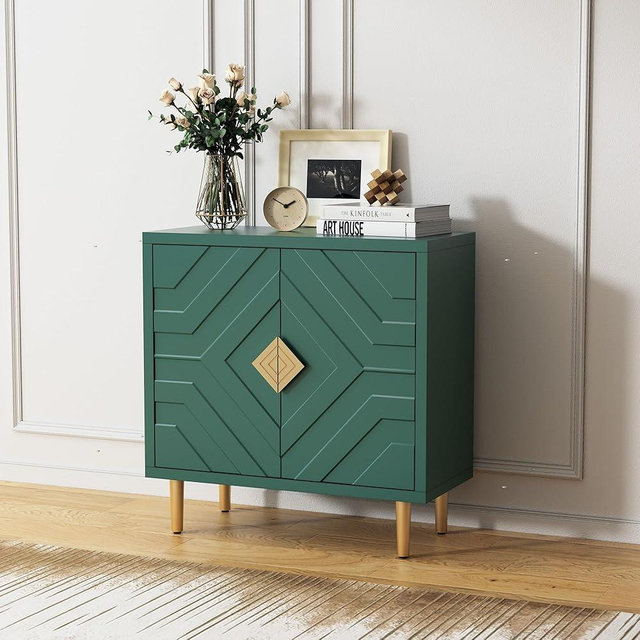 HLR Sideboard Storage Cabinet with 2 Doors, Accent Cabinet with Decorative Embossed Pattern Doors, Sideboard Buffet for Living Room, Kitchen, Dining Room, Hallway