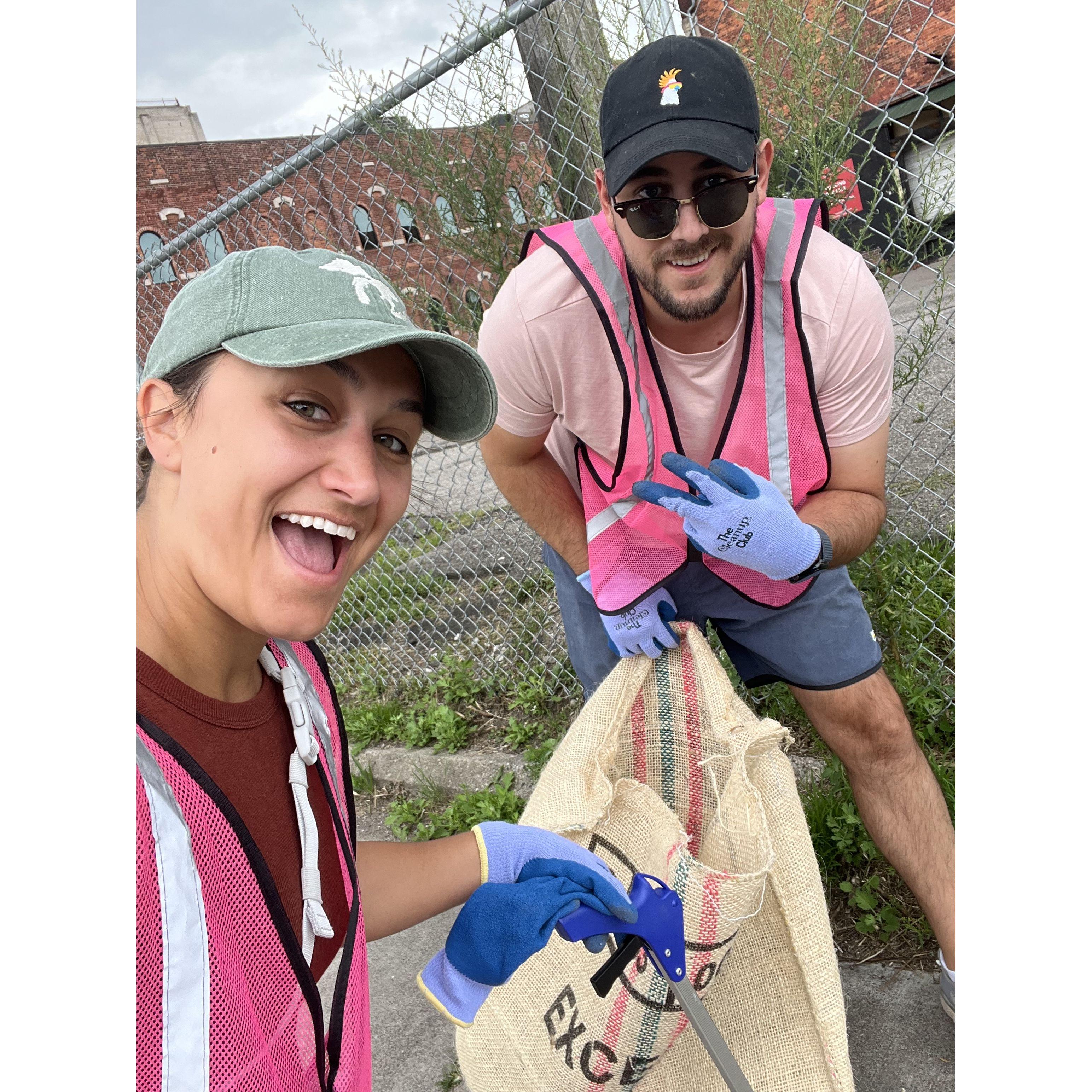 Picking up trash in Eastern Market with The Cleanup Club