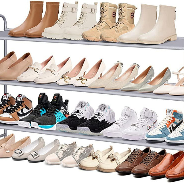MISSLO Long 3 Tier Shoe Rack for Closet Shoe Organizer Storage Stackable Wide Shoe Shelf Holds 24 Pairs of Men Sneakers, Women Heels, Boots, Grey