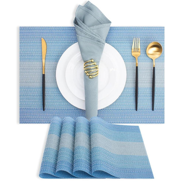 MOSAYT Plastic/Vinyl Placemats Set of 4 - Woven Heat Resistant Place Mats, Washable Non-Slip Table Mats for Kitchen/Dining/Party/Outdoor(12 x 18 inch, Gradient Blue)