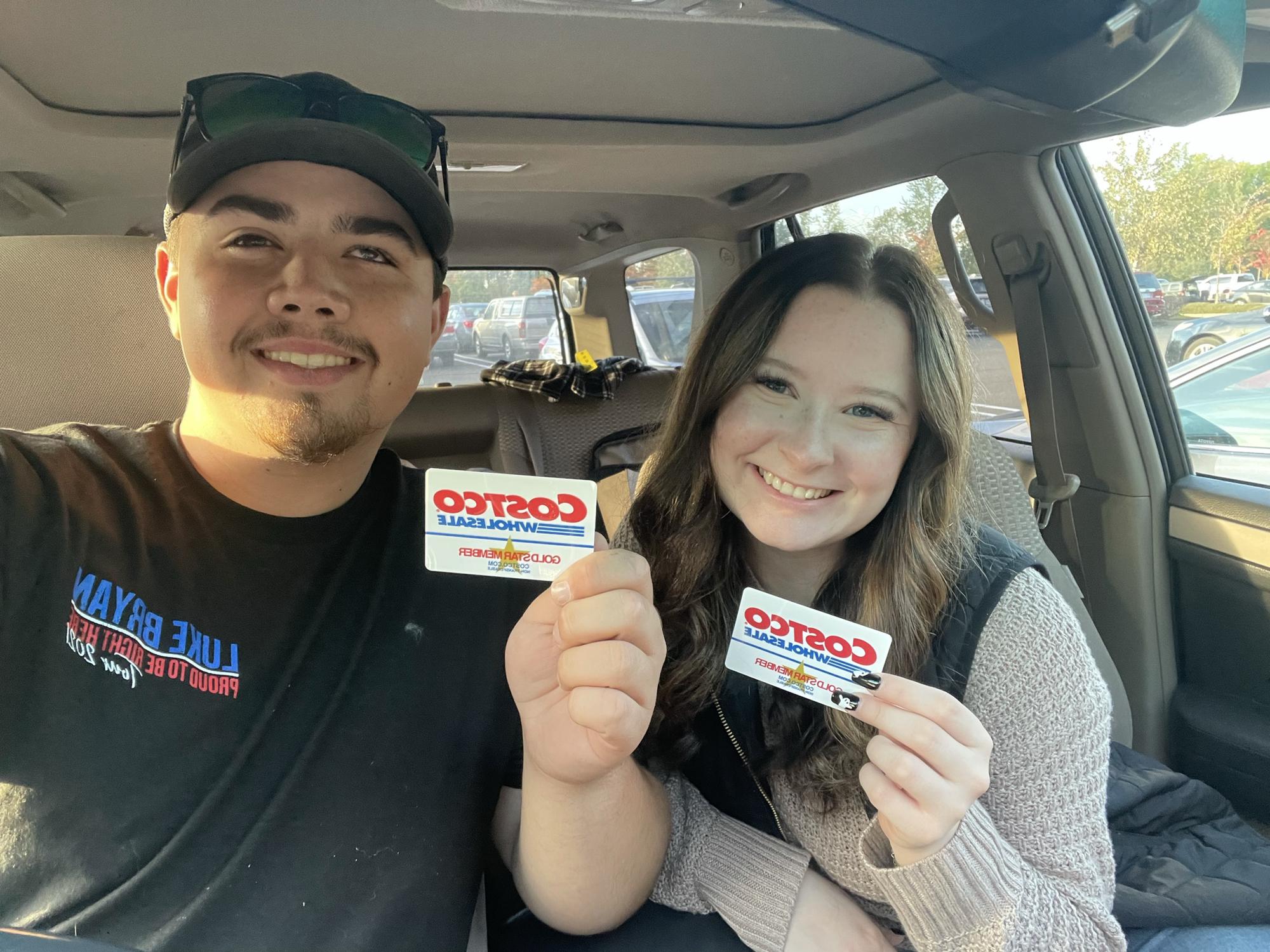 Dustin and Maya after getting their first Costco membership together 2021