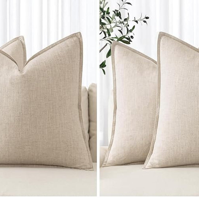 MIULEE Decorative Linen Pillow Covers 20x20 Inch Natural Beige Boho Farmhouse Neutral Christmas Couch Throw Pillows for Bed Pack of 4 Accent Modern Pillowcase Sofa Livingroom Home Decor