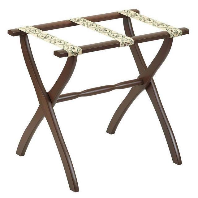 Contour Wood Leg Luggage Rack with Embroidered Straps, Dark Walnut