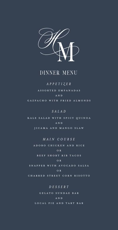 Oval Wedding Menu - Jalen