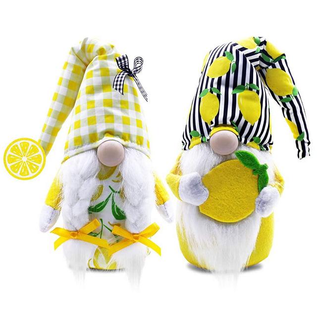 CiyvoLyeen Lemon Gnome Scandinavian Tomte Nisse Swedish Fresh Lemon Elf Home Farmhouse Kitchen Decor Easy Peasy Shelf Summer Tiered Tray Decorations, Set of 2