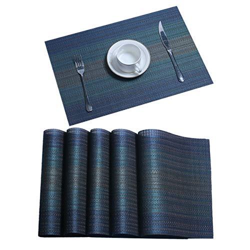 Pauwer Placemats Set of 6 for Dining Table Woven Vinyl Placemat Kitchen Table Heat Insulation Non-Slip Table Mats Easy to Clean