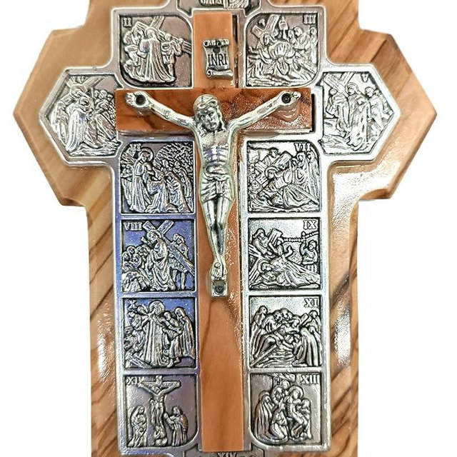 Zuluf 5.5" Olive Wood Stations of the Cross Wall Plaque with Etched Metal Inlay Christian Gift from Bethlehem CRS060
