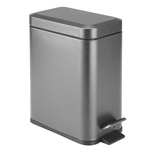 mDesign 1.3 Gallon Rectangular Small Steel Step Trash Can Wastebasket, Garbage Container Bin for Bathroom, Powder Room, Bedroom, Kitchen, Craft Room, Office - Removable Liner Bucket - Graphite Gray