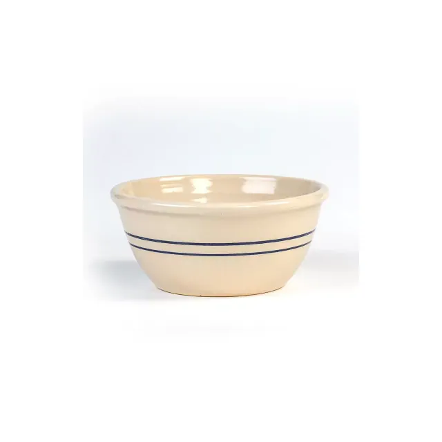 Martinez Pottery Hand-Turned Heritage Blue Stripe Stoneware Mixing Bowl 10"