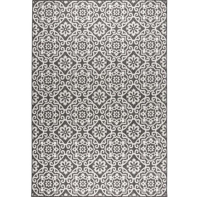 Floral Black/Gray Indoor/Outdoor Area Rug