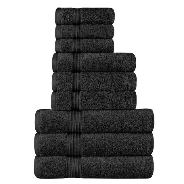 Egyptian Cotton Absorbent Luxury Heavyweight 9 Piece Towel Set, Black - Blue Nile Mills