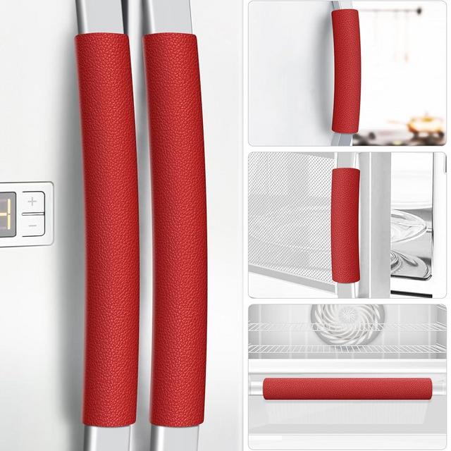 Metonsto Refrigerator Door Handle Covers, 5PCS, Leather Kitchen Appliance Handle Covers, Keep Your Fridge Microwave Oven Stove Dishwasher Clean, Save Your Time, Trimmable and One Size Fits All (Red)