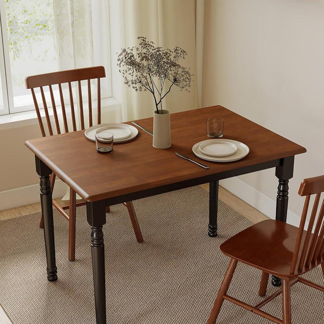 Kmax Small Dining Table for 2-4, Solid Wood Dining Table for Small Spaces 2 Person Rectangle Kitchen Table Space Saving Dinner Table for Apartment - Walnut Top, Black Legs