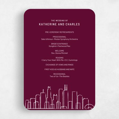 Red Rounded Wedding Program - Chicago Skyline