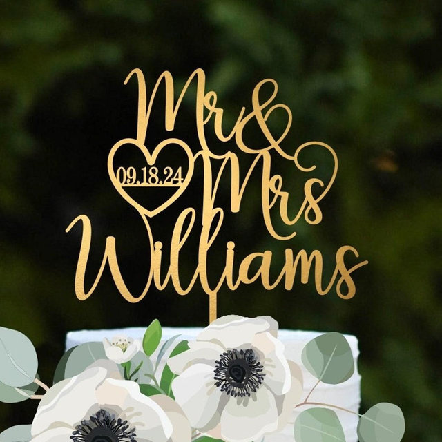 Mr and Mrs Topper for Wedding Cake, Gold Cake Topper, Personalized Wedding Cake Topper, Custom Cake Topper, Rustic Cake Topper