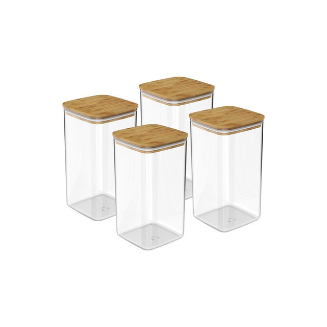 OU Airtight Food Storage Container Set 8pc Clear Plastic Storage Container with Leak Proof Bamboo Lid, Stackable Kitchen Pantry Organizer