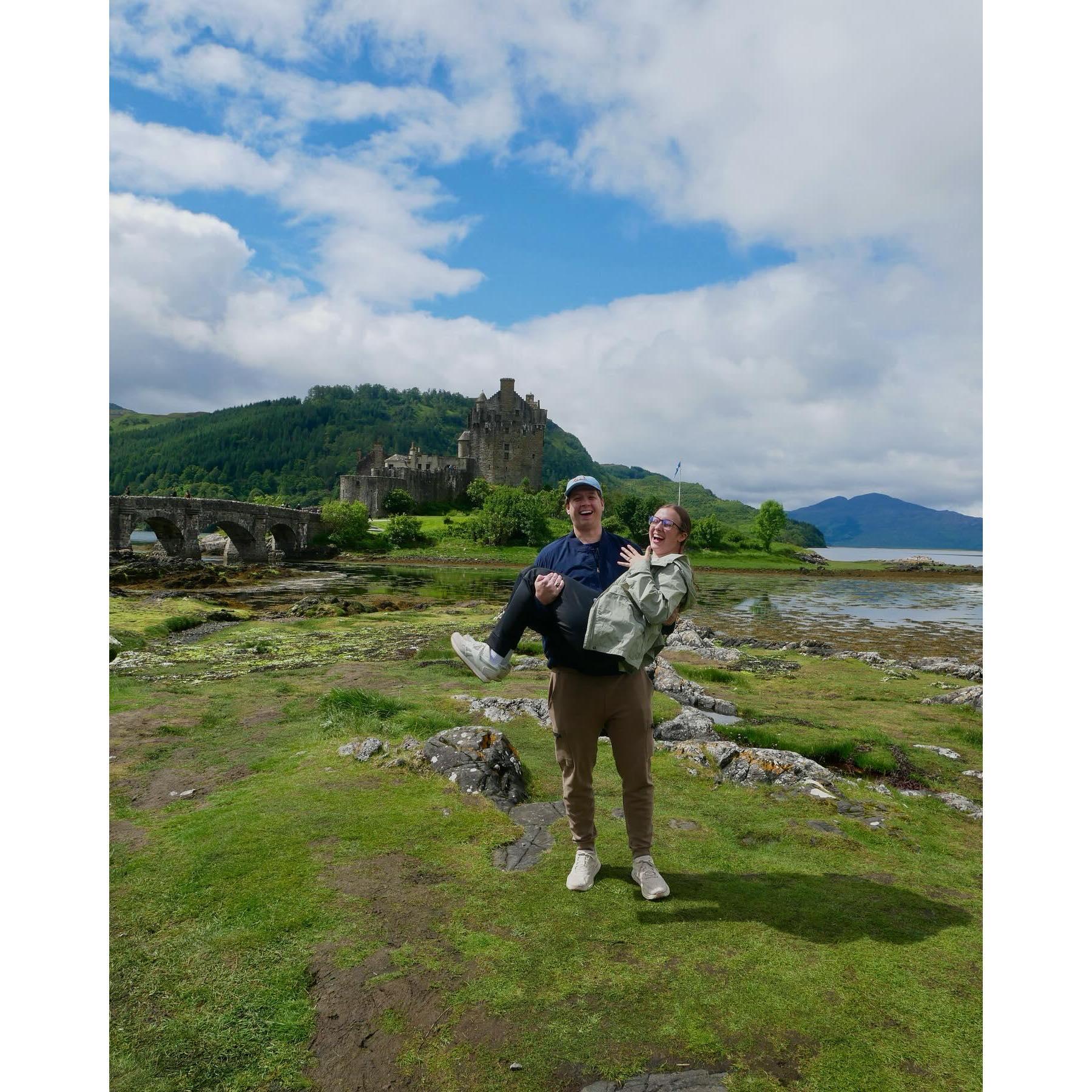 Visiting the Eilean Donan Castle in Kyle Of Lochalsh, Scotland the day after our engagement.