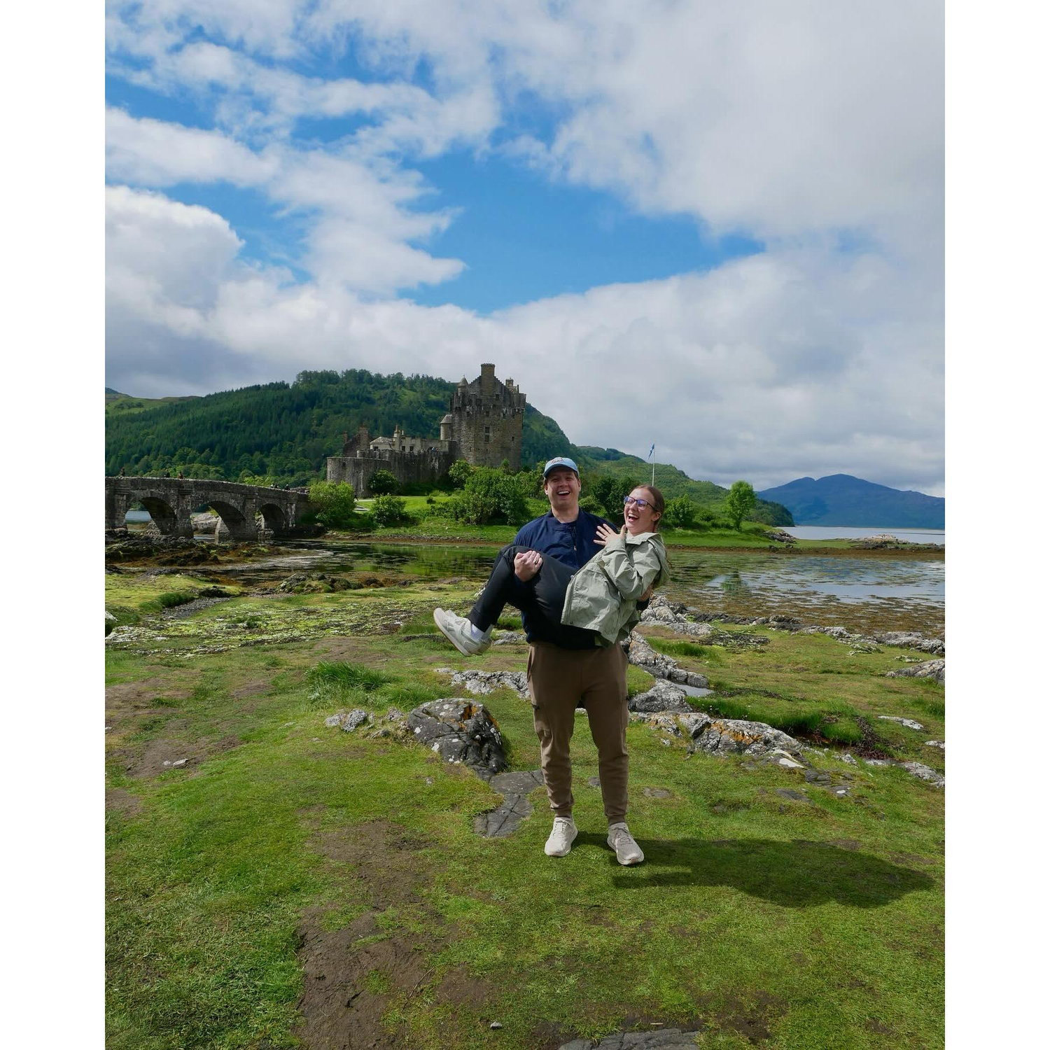 Visiting the Eilean Donan Castle in Kyle Of Lochalsh, Scotland the day after our engagement.