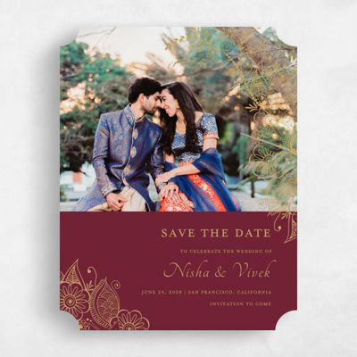 Purple Ticket Wedding Save the Date - Sambac Photo