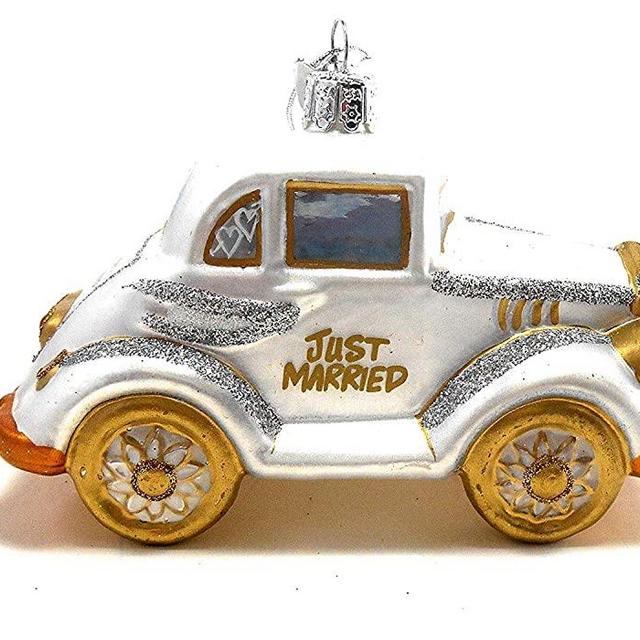 Kurt Adler Noble Gems Just Married Wedding Glass Ornament (Wedding Car)