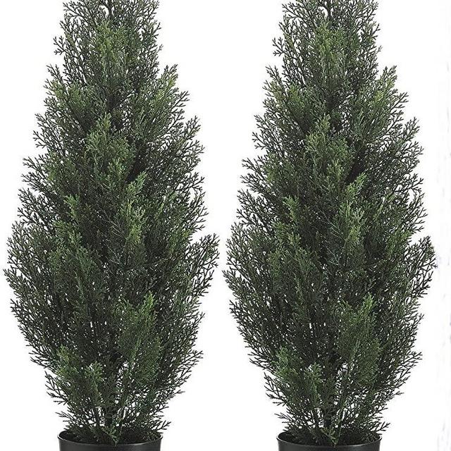 Two 3 Foot Outdoor Artificial Cedar Trees Potted Plants