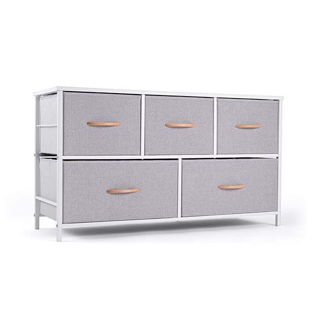 ROMOON Dresser Organizer with 5 Drawers, Fabric Storage Drawer Unit, Dresser Tower for Bedroom, Hallway, Entryway, Closets, Nurseries - Gray