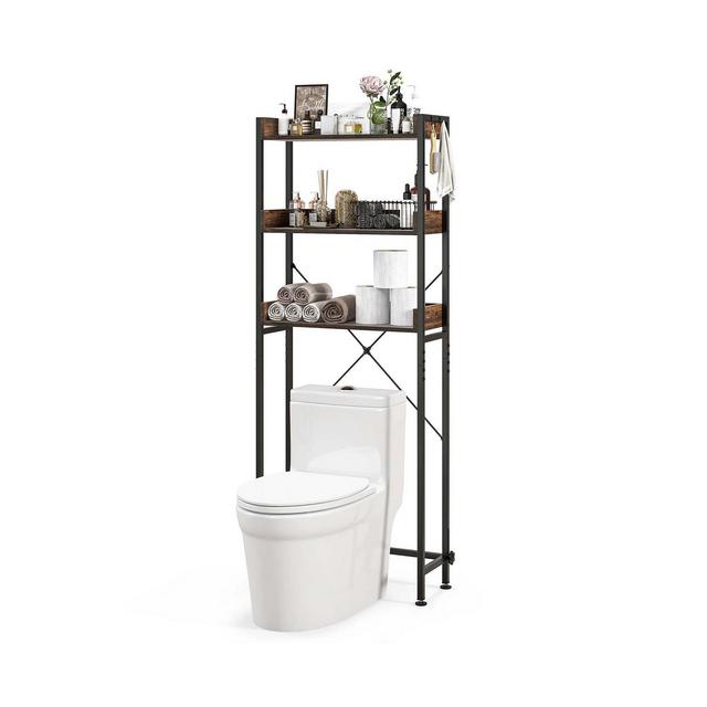 3-Tier Over-The-Toilet Bathroom Shelf Metal Frame Space Saver Rack with 4 Hooks