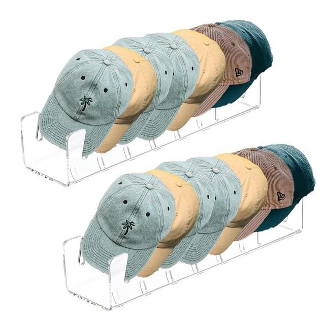 Adouiry 2 Pack Acrylic Hat Organizer Shelf - Clear Hat Organizer Holder Rack for Closet Shelf - Hat Stand Dispaly for Multiple Baseball Caps