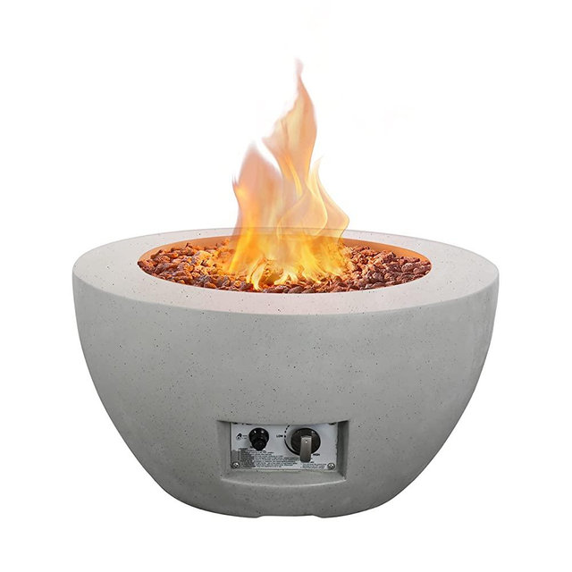 Kante 25 Inch Propane Fire Table, 50,000 BTU Large Concrete Fire Pit Table for Outdoor Garden Patio, Smokeless Gas Fire Pit with Waterproof Cover, Side Handles, Light Gray (A-B01-81904)