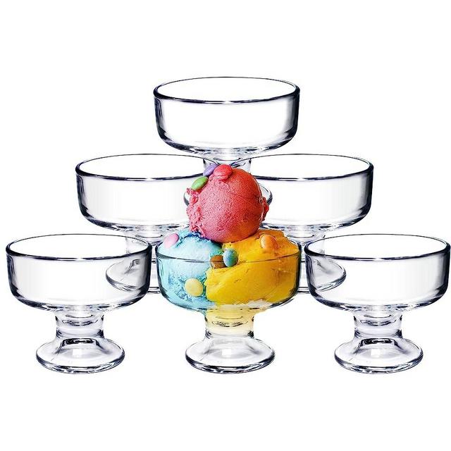 binsakao Glass Ice Cream Bowl Set, Small Clear Mini Footed Dessert Cups for Friut Pudding Trifle Parfait Sundae Nuts Cocktail Drinks Party (6.8 oz, 6 pcs)