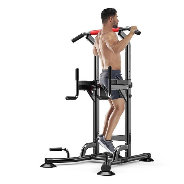 Modern-Depo Power Tower Pull Up Bar Station Dip Stands with 6 Height Levels 59”-90” for Home Gym Workout Station Strength Training Equipment