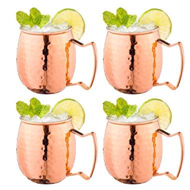 Moscow Mule Copper Mugs with Handles (4-Pack) Classic Drinking Cup Set Home, Kitchen, Bar Drinkware Helps Keep Drinks Colder, Longer Food-Grade Safe Lining