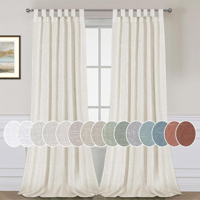H.VERSAILTEX Linen Blended Tab Top Curtains for Living Room/Bedroom - Elegant Energy Efficient Light Filtering Window Treatments (Set of 2, 52" x 84", Ivory)