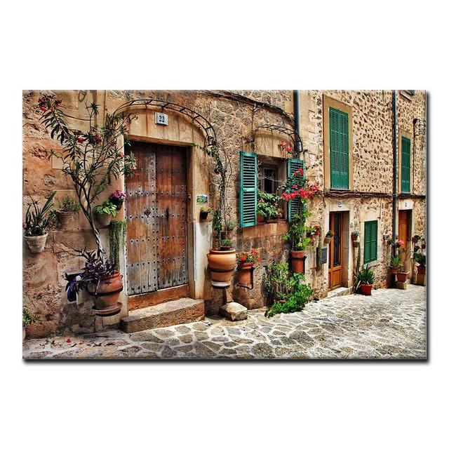 Streets of Old Mediterranean Towns Flower Door Windows Wall Art Painting The Picture Print On Canvas Architecture Pictures for Home Decor Decoration Gift