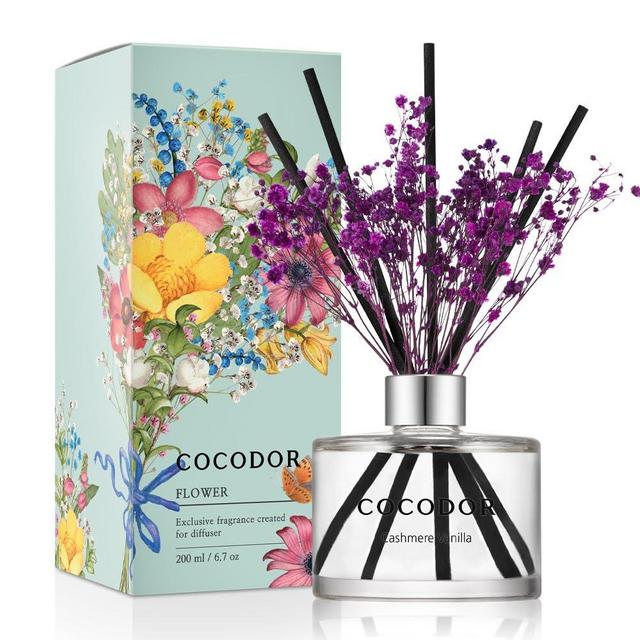 COCODOR Flower Reed Diffuser Set / 6.7oz / Cashmere Vanilla/Scent Diffuser with Sticks Home Fragrance Reed Diffuser for Bathroom Shelf Decor