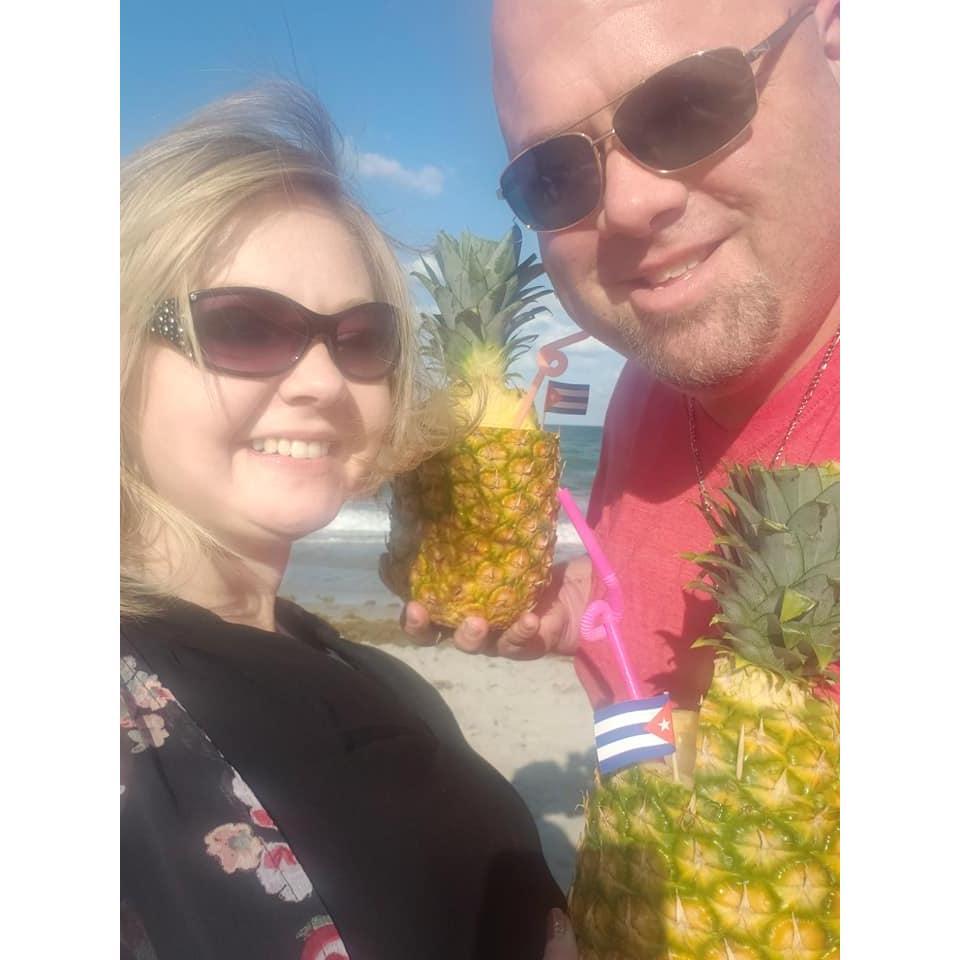 Enjoying a tropical drink in Florida.