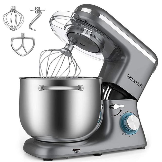 HOWORK Stand Mixer, 8.45 QT Bowl 660W Food Mixer, Multi Functional Kitchen Electric Mixer With Dough Hook, Whisk, Beater (8.45 QT, Grey)