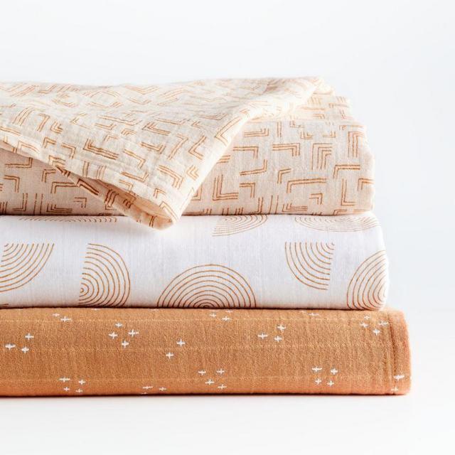 Organic Pink Modern Swaddles, Set of 3 - Crate&Barrel