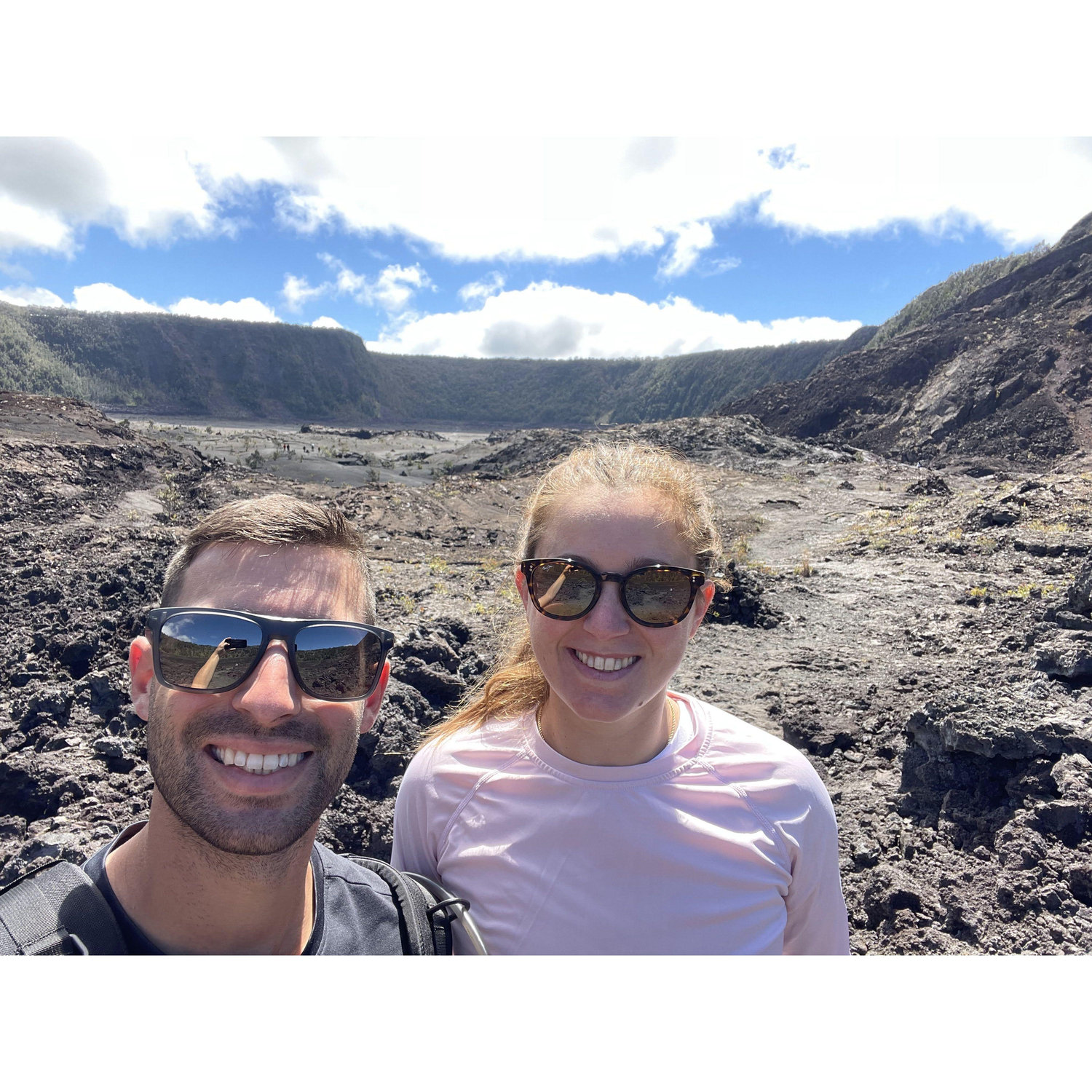 Davis and Amanda traveled to the Big Island while living in Hawaii. Here they hiked Kilauea volcano trail, which is still active!
