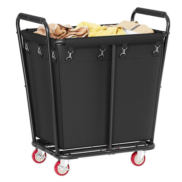 Hoctieon Large Laundry Cart with Wheels, 300L Rolling Laundry Hamper for Clothes Storage, Durable Laundry Sorter Basket, Heavy Duty Clothes Hamper for Laundry & Home, Black