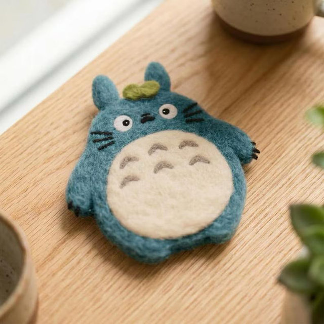 Handmade Needle Felted Totoro Coaster Wool Cup Mat - Blue