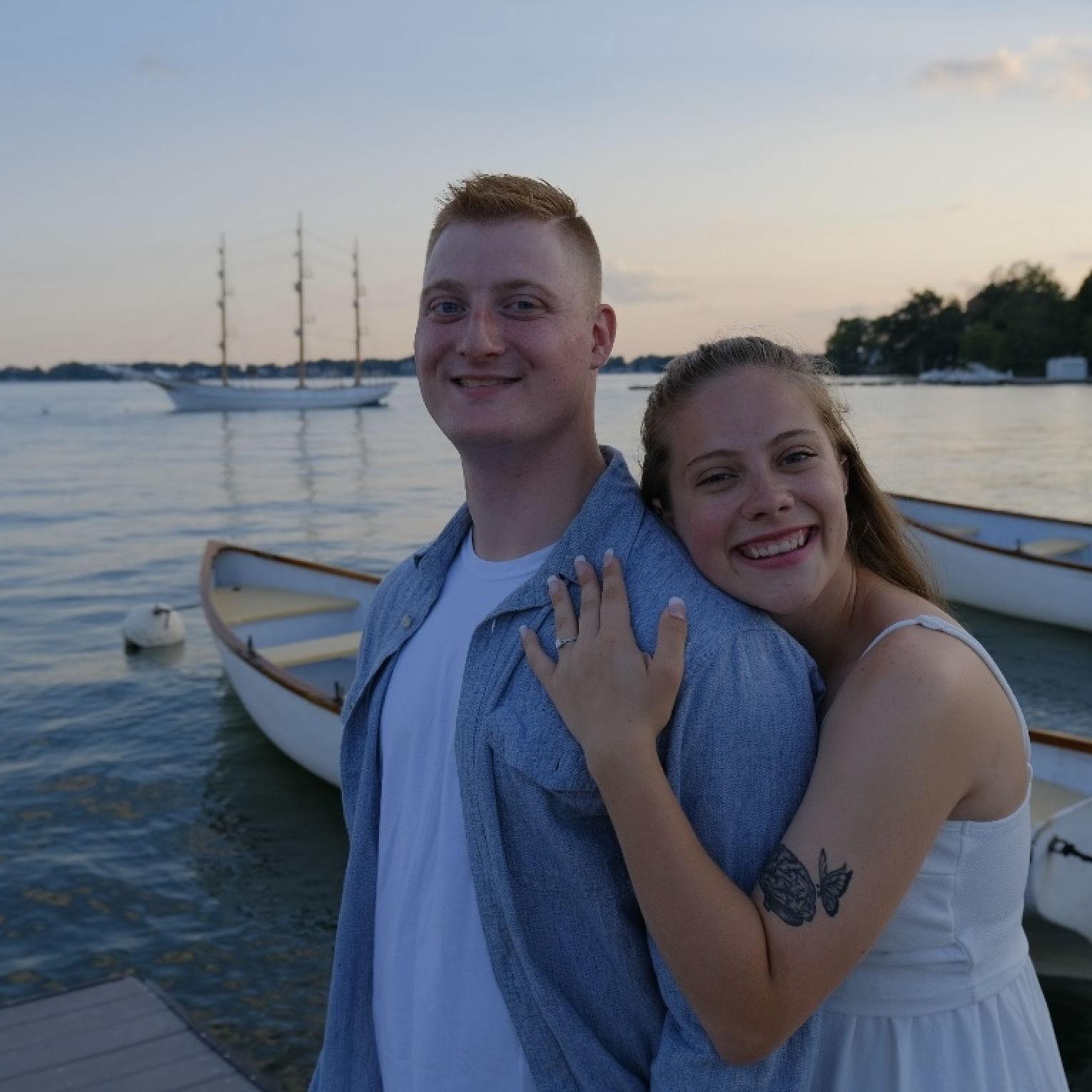 Annay and Nick took pictures after he popped the big question on Lake Maxinkuckee, where their Journey had began years earlier.