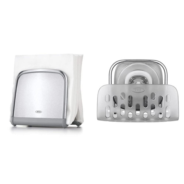 OXO Good Grips Neat Napkin Holder & Good Grips Stronghold Suction Sponge Holder