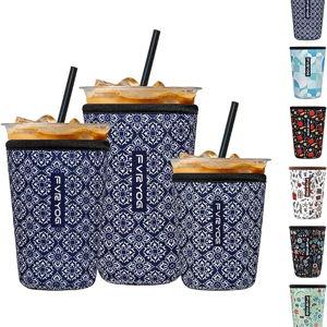 3 Pack Reusable Insulated Neoprene Iced Coffee Sleeves & Coffee Cup Holder, Universal Fit 16-32oz Cups for Hot/Cold Beverages