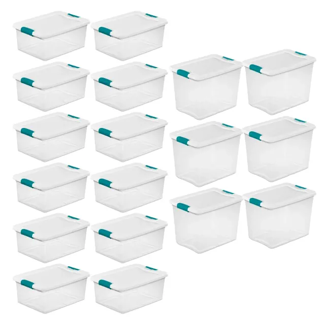 Sterilite 12 Sets of 15-Quart & 6 Sets of 25-Quart Heavy-Duty Stackable Clear Latch Lid Storage Container Tote for Home Organization