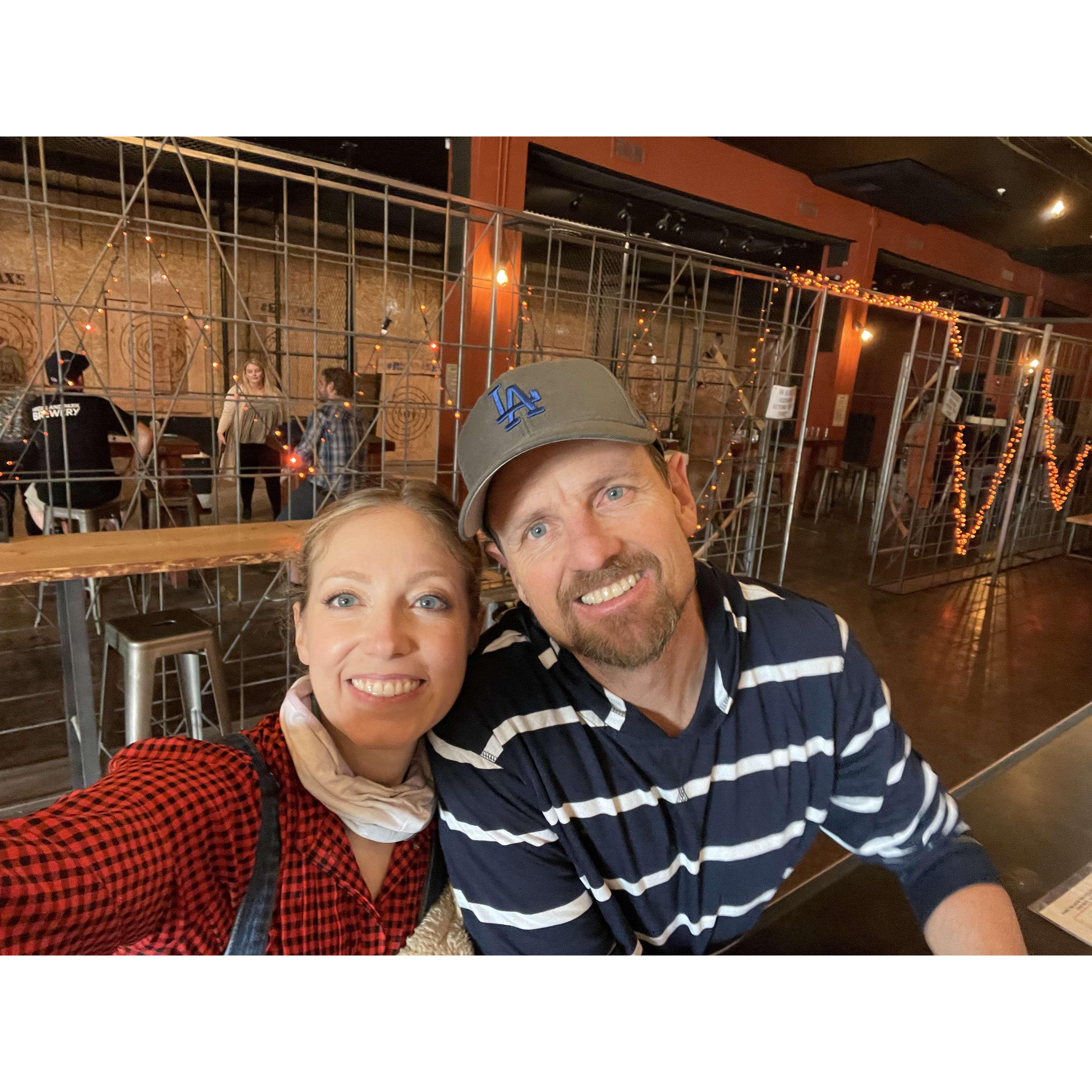 Axe Throwing; this photo does not accurately reflect the insane competition that pursued!