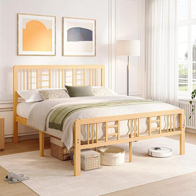 Breezehome 14 Inch High Solid Bamboo Wood Full Size Bed Frame with Headboard and Footboard, Platform Bed Frame Full Size with Metal Slats, No Box Spring Needed, Easy to Assemble, Sturdy