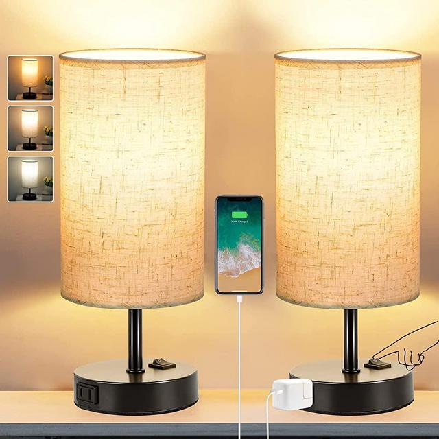 ZJOJO Table Lamp Bedside Lamps for Bedroom, Lamps for Bedrooms Set of 2 with 3 Way Dimmable Using Rocker Switch Nightstand Lamp Night Lamp with AC Outlets for Living Room/Reading Room