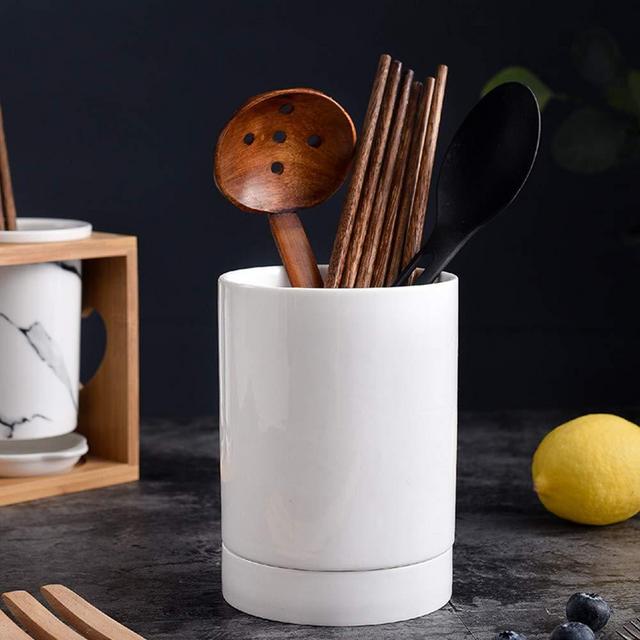 KOBSAINF Kitchen Utensil Holder Pottery Ceramic Utensil Crock Utensil Holder Multifunctional Chopstick Holder for Cooking Countertop White
