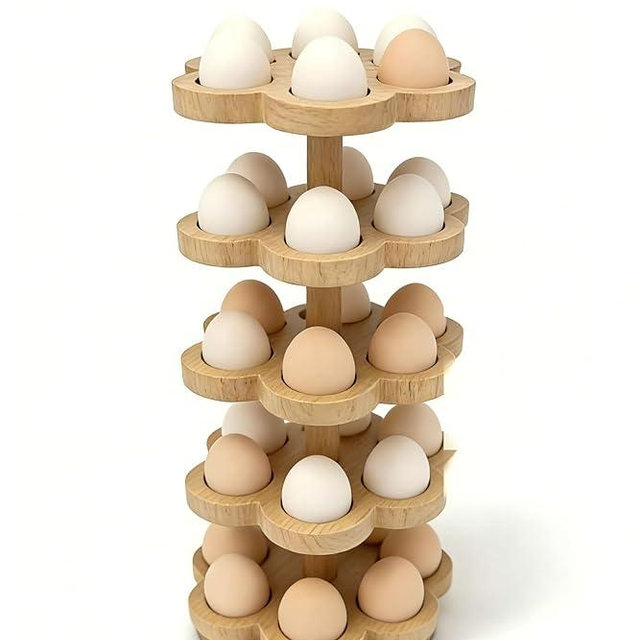 Lnncdsc Wooden Egg Holder Countertop 360° Rotating, Egg Rack for 30 Eggs, Spiral Egg Storage Organizer for Kitchen Counter, Farmhouse Fresh Chicken Egg Dispenser for Home, Family (Wood)